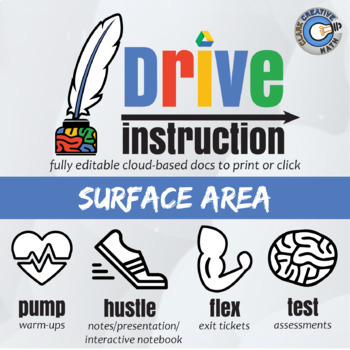 Preview of Surface Area - EDITABLE Warm-Ups, INB, Slides & Test+++ Drive Math