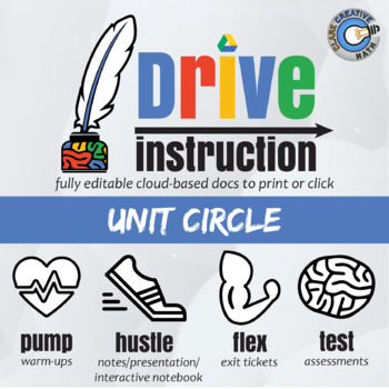 Preview of Unit Circle - EDITABLE Warm-Ups / Slides / INB / Test +++ Drive Math