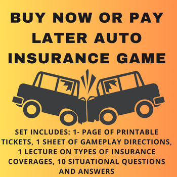 Preview of Drivers Education Lesson Plans (2-Day Activity) Auto Insurance Lesson and Game