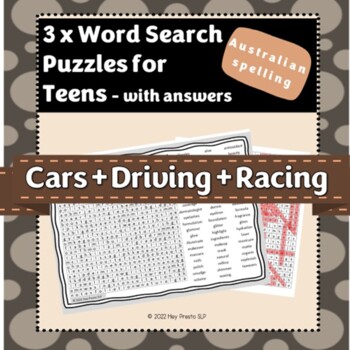 Preview of Driving + Car Parts + Racing Word Search Puzzle Activity Printable (x3)