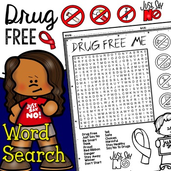 Preview of Drug Free Red Ribbon Week 2024 Word Search Puzzle Say No to Drugs Word Find
