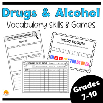 Preview of Drugs and Alcohol vocabulary skills and games Grades 7 - 10