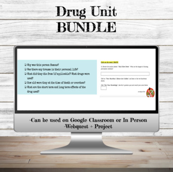 Preview of Drugs Unit BUNDLE | Webquest + Project | Drug Education | Health Education