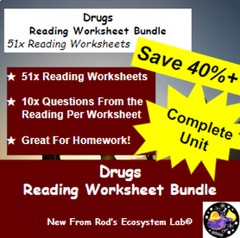 Preview of Drugs Unit Reading Worksheet Bundle **Editable**