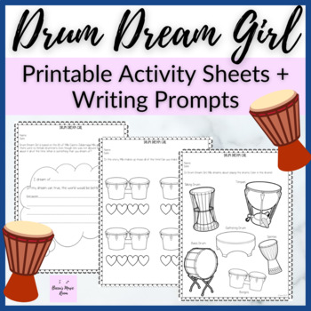 Preview of Drum Dream Girl based Printable activities + music extensions for Hispanic book