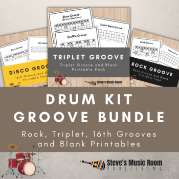 Preview of Drum Kit Groove Printable Bundle | Rock Blues Disco Beat | Blank TUBS Chart