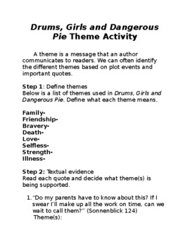 Preview of Drums, Girls and Dangerous Pie Theme Activity