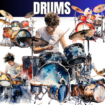 Preview of Drums Watercolor ClipArt - Clip Art - Commercial use - Instruments ClipArt