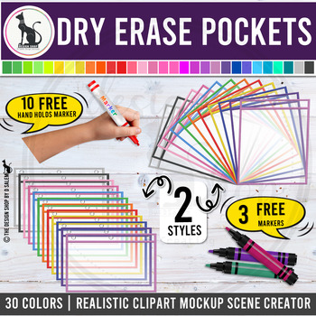 Preview of Dry Erase Pocket Sleeves Folder Realistic Clipart With FREE Hands Mockup Element