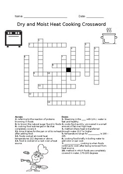 Preview of Dry and Moist Heat Cooking Methods Crossword Puzzle with Answer Key