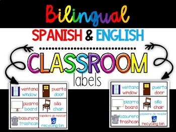 Preview of Back to School Classroom Labels | Dual Language | Bilingual