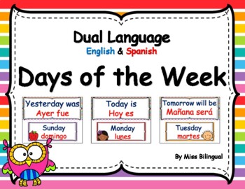 Preview of Dual Language Days of the Week w/Polka Dots in English & Spanish