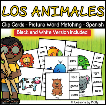 Preview of Clip Cards | Animal Names in Spanish