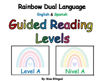 Preview of Dual Language Rainbow Guided Reading Level Cards in English-blue & Spanish-green