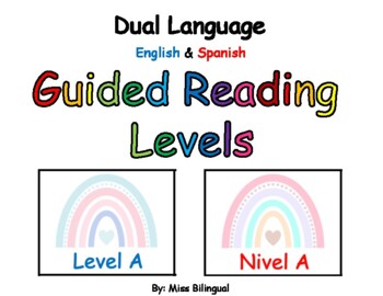 Preview of Dual Language Rainbow Guided Reading Level Cards in English-blue & Spanish-red