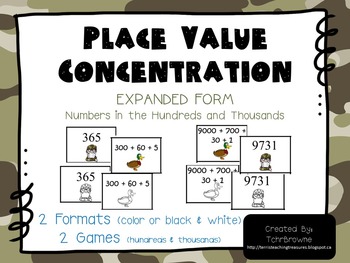 Preview of Duck Dynasty Place Value Concentration - Hundreds and Thousands