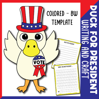 Preview of Duck for President Craft | Election Day Voting Activities for kindergarten, 1st