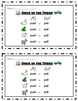 Preview of Duck in The Truck Read Along Push or Pull Activity