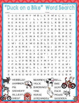 Duck on a Bike Activities David Shannon Crossword Puzzle and Word Searches