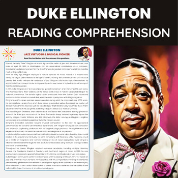 Preview of Duke Ellington Biography for Black History Month | Jazz Music Composer