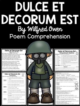 Preview of Dulce et Decorum Est Poem Reading Guide and Comprehension Worksheet