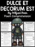 Dulce et Decorum Est Poem Reading Guide and Comprehension 