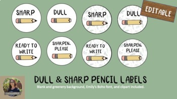 Preview of Dull and Sharp Pencil Holder Labels NATURE THEMED AND PLAIN