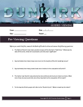 Preview of Dunkirk (2017) Guided Viewing (Movie Guide) Worksheet