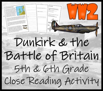 Preview of Dunkirk and the Battle of Britain Close Reading Comprehension | 5th & 6th Grade
