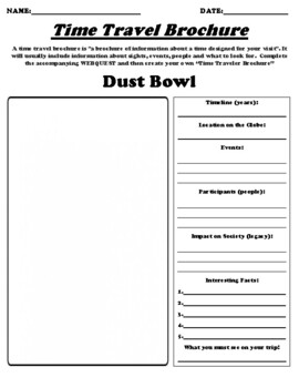 Preview of Dust Bowl "Time Travel Brochure" Worksheet & Webquest