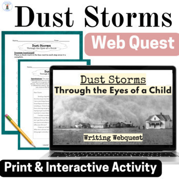 Preview of Dust Storms 1930's Writing WebQuest Activity for Google Slides Digital and Print