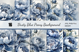 Dusty Blue Peony Watercolor Floral Background