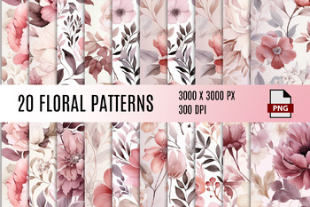 Preview of Dusty Pink Floral Background, Muted Pink Spring Floral Digital Papers