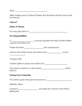 Preview of Duties of Citizens Lesson 2 Worksheet