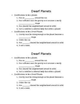 Preview of Dwarf Planet Fill in Notes