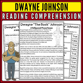 Preview of Dwayne Johnson Nonfiction Reading Passage & Quiz for AAPI Heritage Month