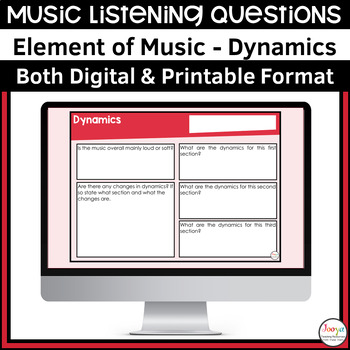 Preview of Dynamics Elements of Music Listening Questions for Song Analysis & Assessment