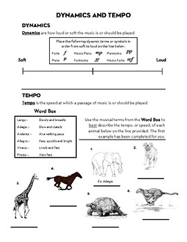 tempo dynamics worksheet music