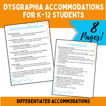 Preview of Dysgraphia Accommodations for K-12 Students