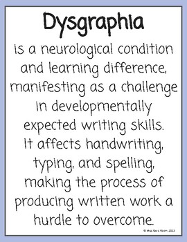 Preview of Dysgraphia Definition Resource Poster