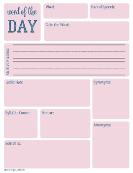 Preview of Word of the Day Vocabulary Worksheet