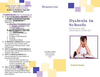 Preview of Dyslexia Handout for Educators & Families_Editable