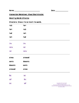 dyslexia intervention worksheets for visual discrimination 2 k 5 6pgs