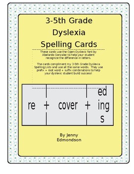 Preview of Dyslexia Spelling List Cards 3-5th Grade