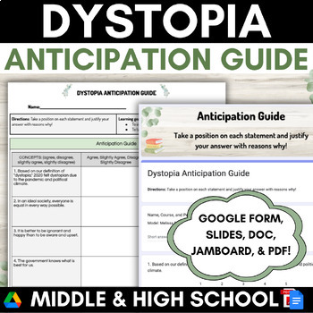 Preview of Dystopia Anticipation Guide Activity Middle High School English Four Corners