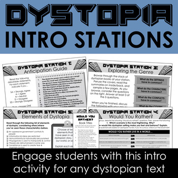 Preview of Dystopia Introduction Learning Stations for ANY Dystopian Book/Story/Lit Circles