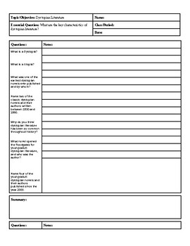 Preview of Dystopian Fiction Cornell Notes Template