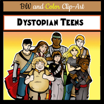 Preview of Dystopian Teens ELA Clip-Art - 22 Pieces BW and Color!
