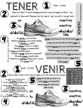 E IE Verbs and Tener Venir Conjugation Worksheet