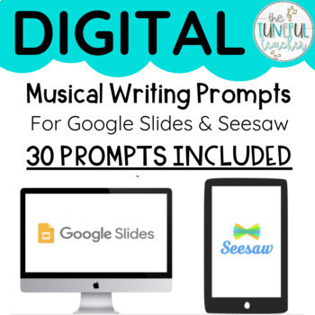 Preview of E-Learning & Hybrid Digital Writing Prompts: Music (Google Slides & Seesaw)